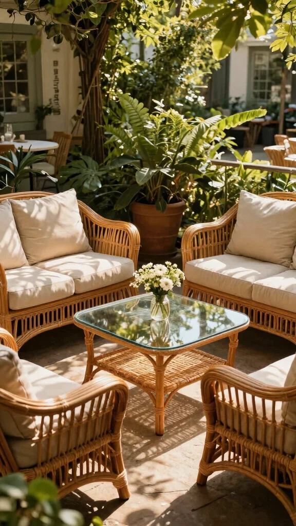 13 Vintage Patio Furniture Ideas for Retro Vibes - 2. Classic Rattan Lounge Sets 1