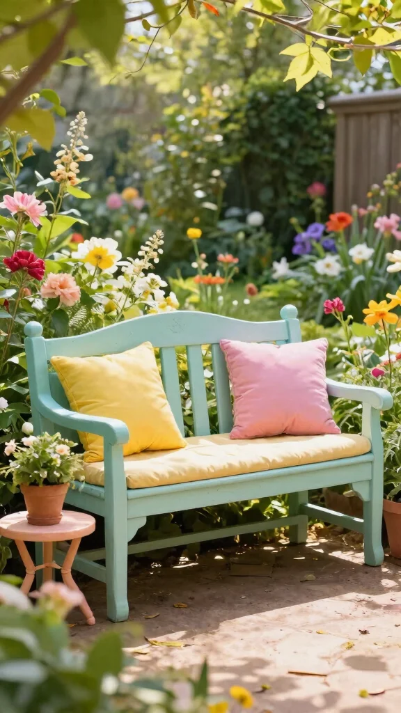 13 Vintage Patio Furniture Ideas for Retro Vibes - 6. Quirky Garden Benches 1