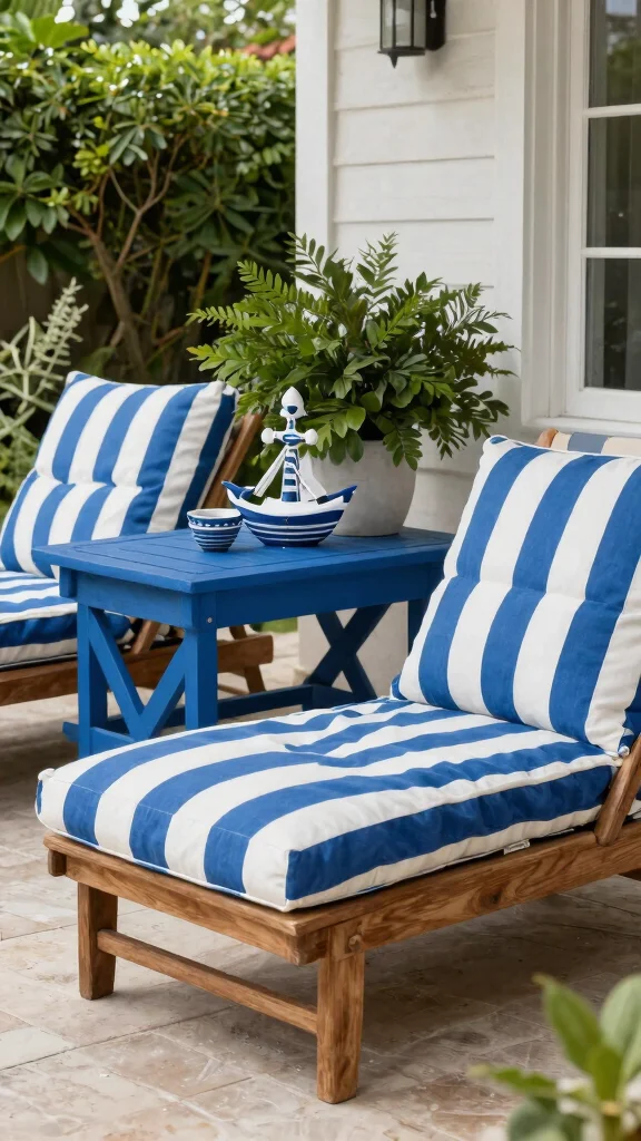 14 Blue Patio Furniture Ideas for Coastal Themes - 1. Nautical Stripes 1