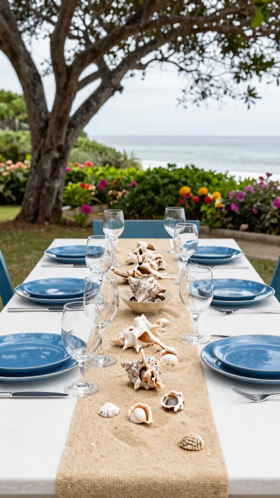 14 Blue Patio Furniture Ideas for Coastal Themes - 14. Coastal Blue Table Settings 1
