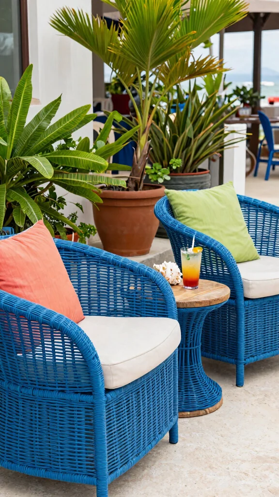 14 Blue Patio Furniture Ideas for Coastal Themes - 3. Blue Rattan Furniture 1