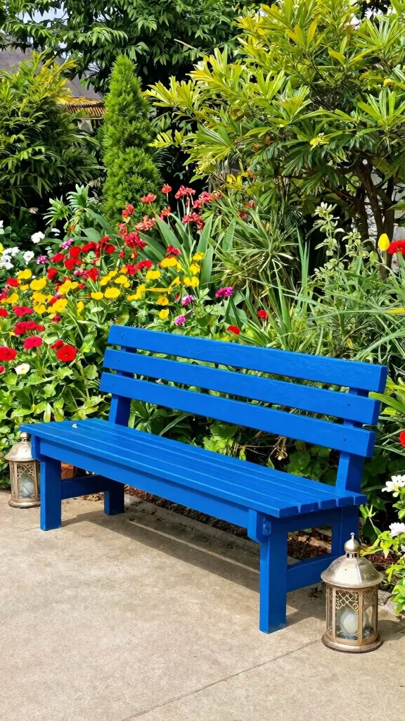14 Blue Patio Furniture Ideas for Coastal Themes - 5. Bright Blue Benches 1