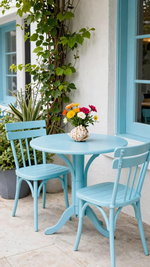 14 Blue Patio Furniture Ideas for Coastal Themes - 6. Ocean Blue Bistro Set 1
