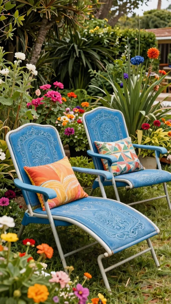 14 Blue Patio Furniture Ideas for Coastal Themes - 9. Vintage Blue Lounge Chairs 1