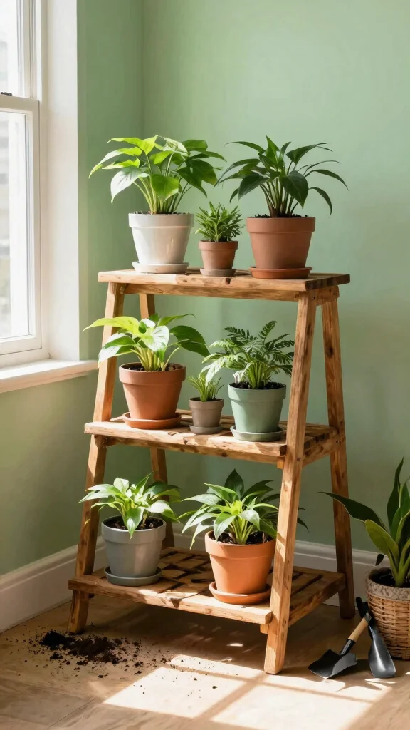 14 Creative Plant Stand Ideas for Vertical Gardening Displays - 1. Tiered Wooden Plant Stand 1