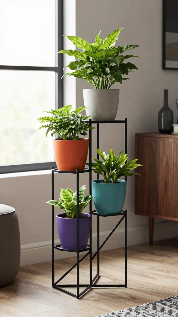 14 Creative Plant Stand Ideas for Vertical Gardening Displays - 13. Geometric Plant Stand 1