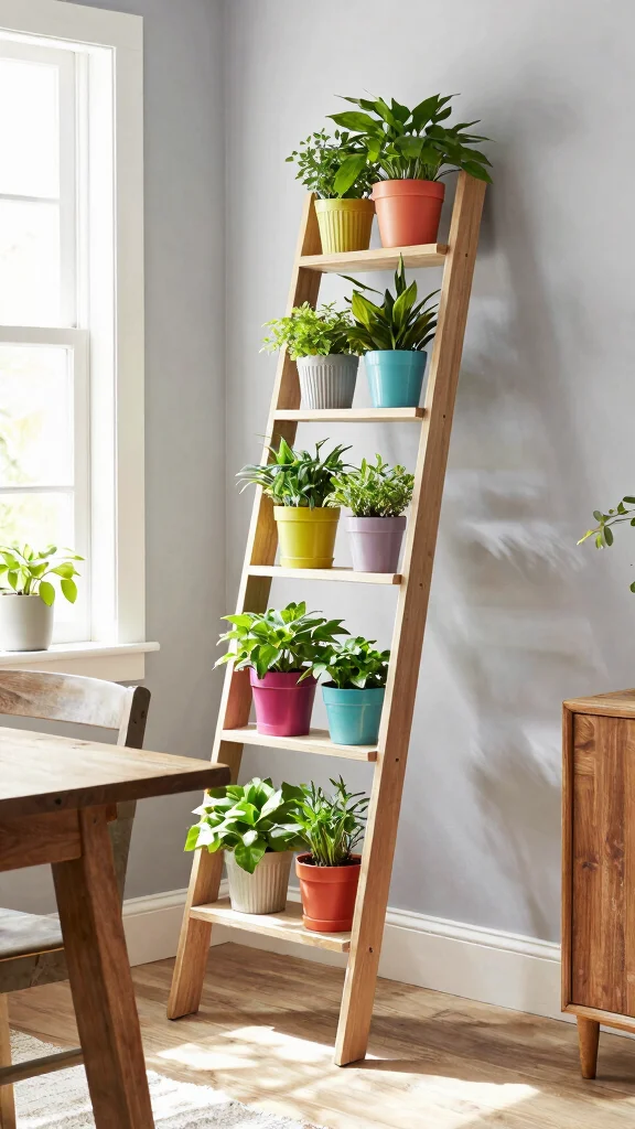 14 Creative Plant Stand Ideas for Vertical Gardening Displays - 9. Staggered Plant Display Ladder 1