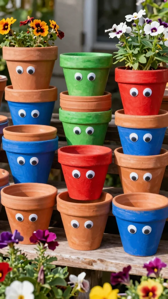 14 Face Flower Pots Ideas Whimsical Fun - 1. Terracotta Pot Faces 1