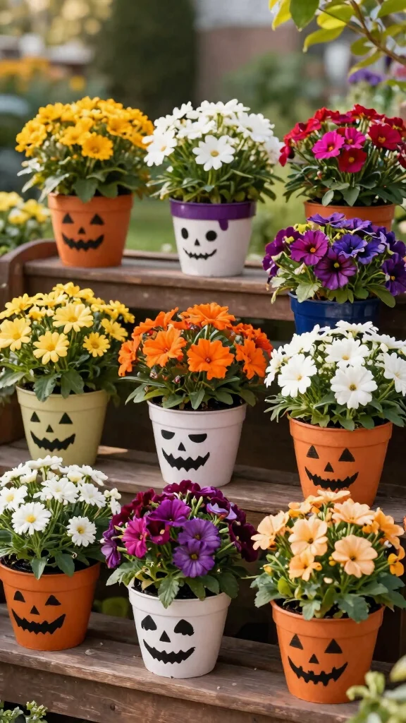 14 Face Flower Pots Ideas Whimsical Fun - 10. Seasonal Face Pots 1