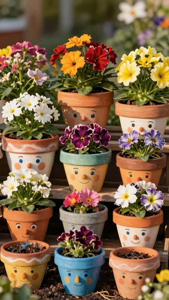 14 Face Flower Pots Ideas Whimsical Fun - 13. Face Flower Pot Family 1