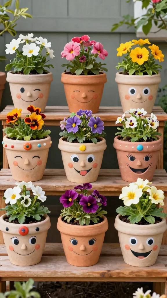 14 Face Flower Pots Ideas Whimsical Fun - 5. Funny Face Pots with Expressions 1
