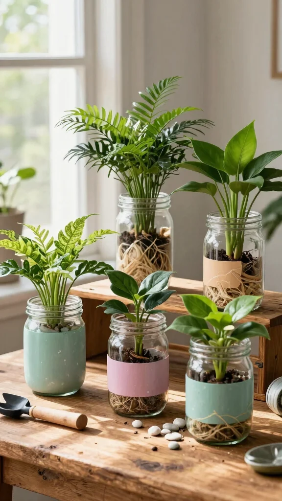 14 Flower Pots Indoor Ideas Home Accents - 1. Upcycled Glass Jars 1