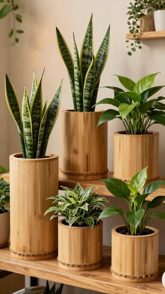14 Flower Pots Indoor Ideas Home Accents - 2. Sustainable Bamboo Planters 1