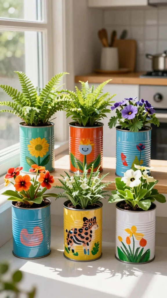 14 Flower Pots Indoor Ideas Home Accents - 3. Recycled Tin Cans 1