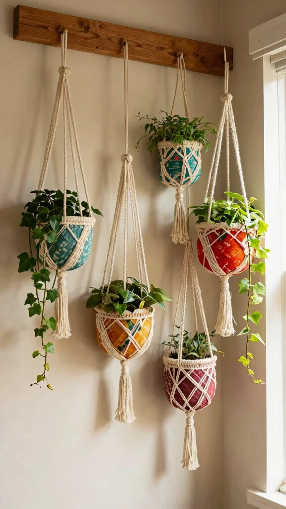14 Flower Pots Indoor Ideas Home Accents - 5. Fabric Hanging Planters 1