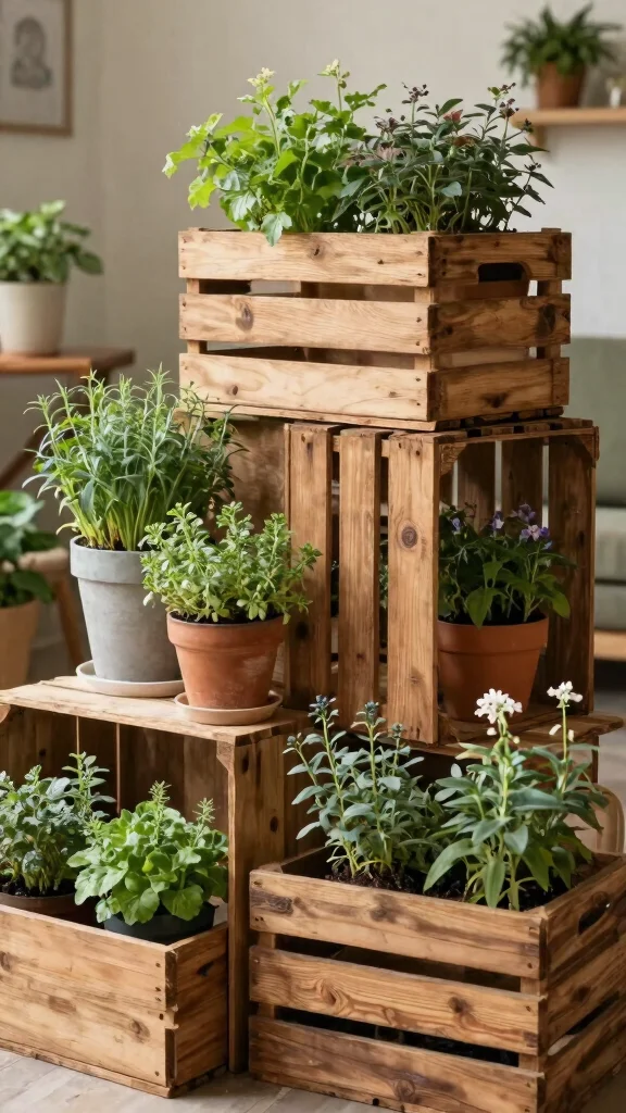 14 Flower Pots Indoor Ideas Home Accents - 8. Wooden Crates as Planters 1
