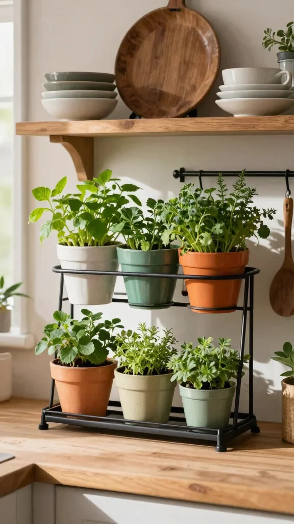 14 Hanging Plant Stand Ideas for Airy Displays - 10. Pot Rack Displays 1