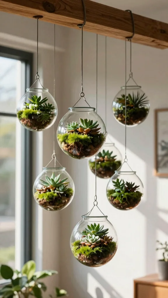 14 Hanging Plant Stand Ideas for Airy Displays - 11. Hanging Glass Terrariums 1
