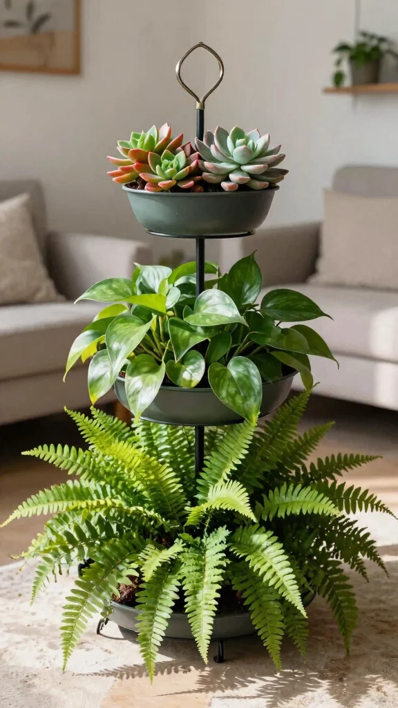 14 Hanging Plant Stand Ideas for Airy Displays - 3. Tiered Plant Stands 1
