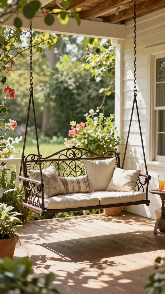 14 Iron Patio Furniture Ideas: Strong and Durable - 2. Rustic Iron Swing 1