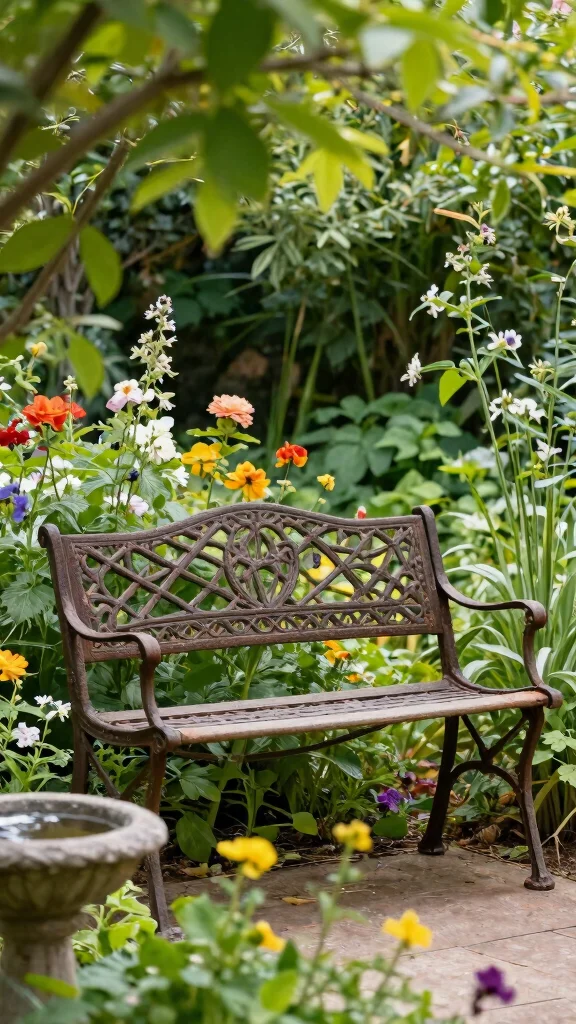 14 Iron Patio Furniture Ideas: Strong and Durable - 4. Vintage Iron Benches 1