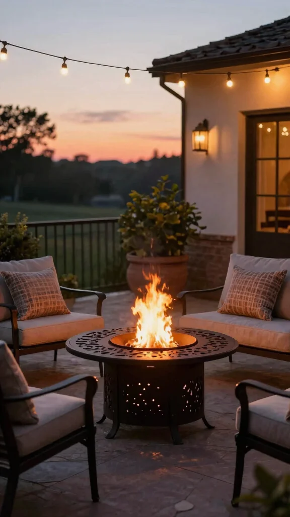 14 Iron Patio Furniture Ideas: Strong and Durable - 5. Decorative Fire Pit Table 1
