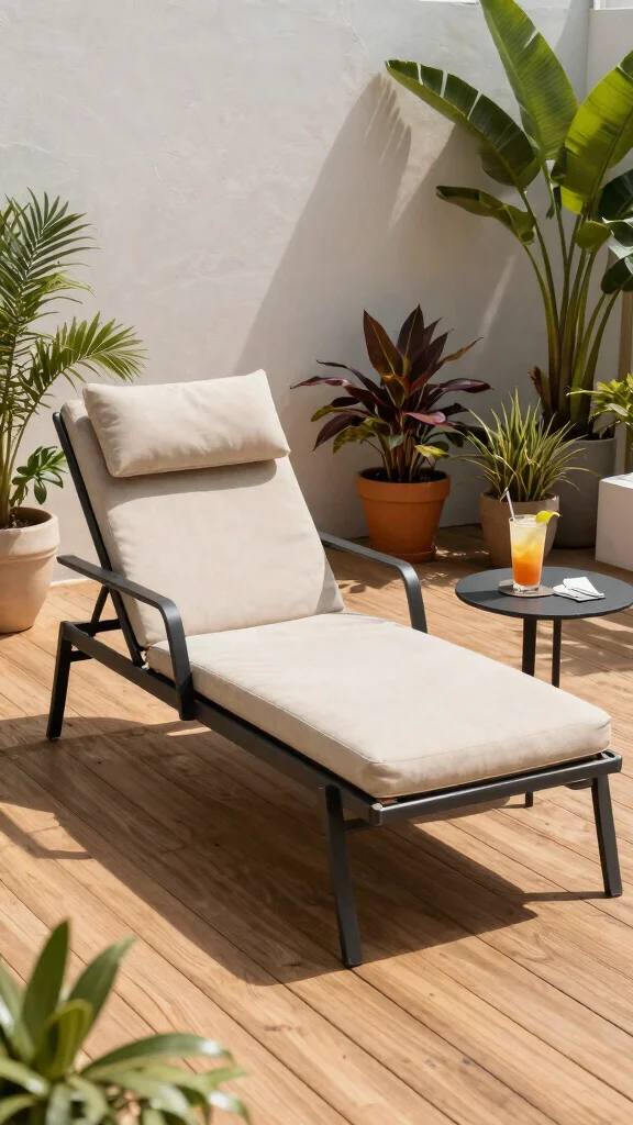 14 Iron Patio Furniture Ideas: Strong and Durable - 6. Sleek Chaise Lounge 1