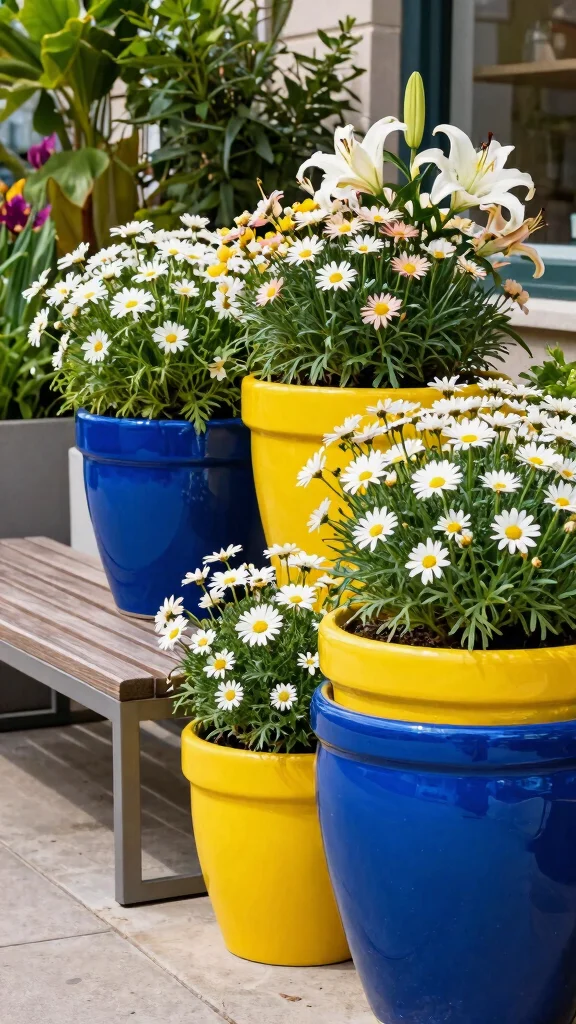 14 Large Flower Pots Ideas Bold Statements - 2. Bold Color Ceramic Pots 1