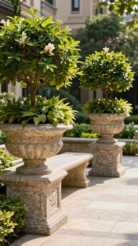 14 Large Flower Pots Ideas Bold Statements - 9. Upscale Stone Planters 1