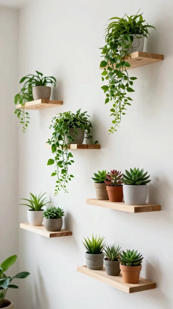 14 Modern Plant Stand Ideas: Sleek Minimal - 1. Floating Wall Shelves 1