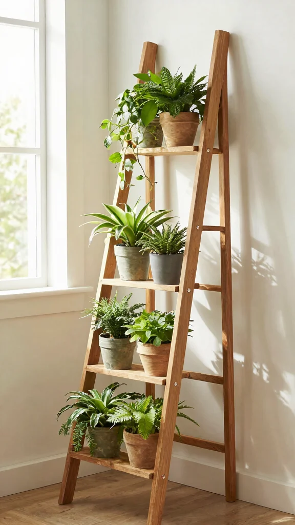14 Modern Plant Stand Ideas: Sleek Minimal - 11. Ladder Plant Stands 1