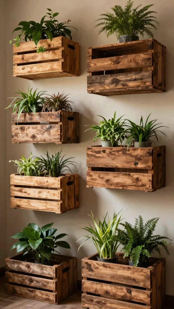 14 Modern Plant Stand Ideas: Sleek Minimal - 4. Wooden Crate Plant Holders 1