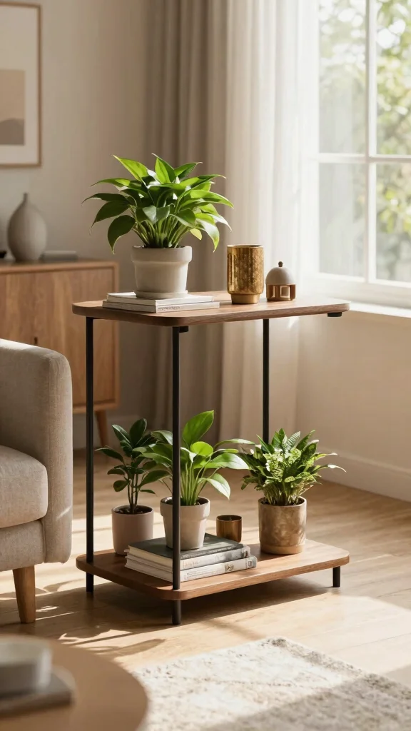 14 Modern Plant Stand Ideas: Sleek Minimal - 8. Multi-Functional Furniture Stands 1