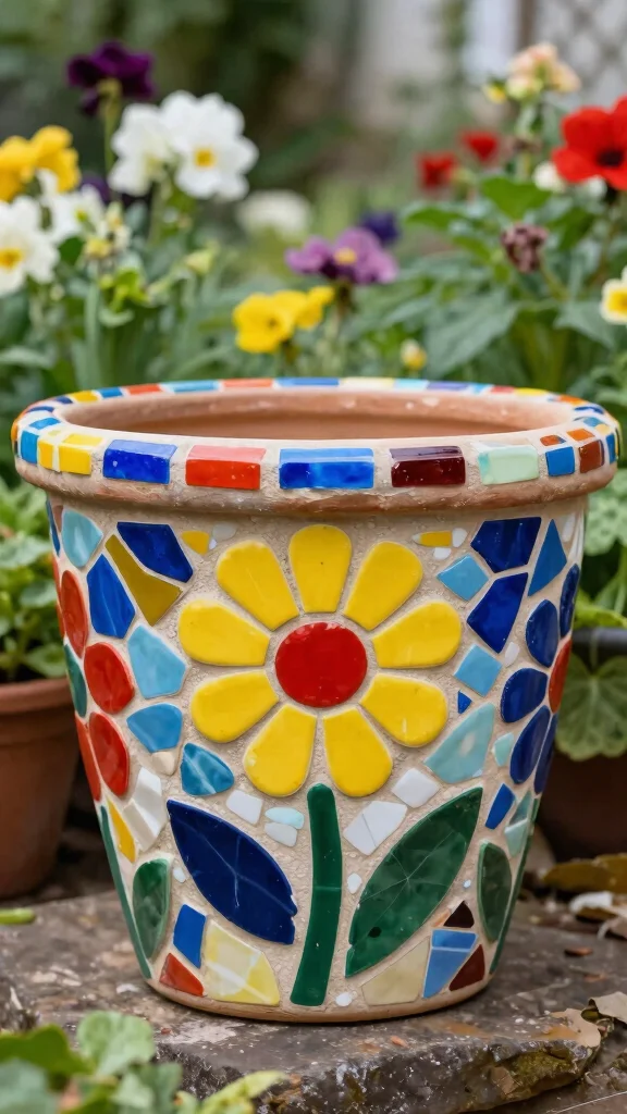 14 Mosaic Flower Pots Ideas for an Artistic Touch - 1. Whimsical Tile Patterns 1