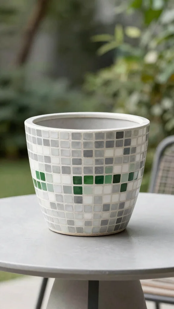 14 Mosaic Flower Pots Ideas for an Artistic Touch - 12. Minimalist Mosaic Elegance 1