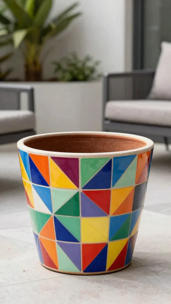 14 Mosaic Flower Pots Ideas for an Artistic Touch - 5. Geometric Mosaic Designs 1