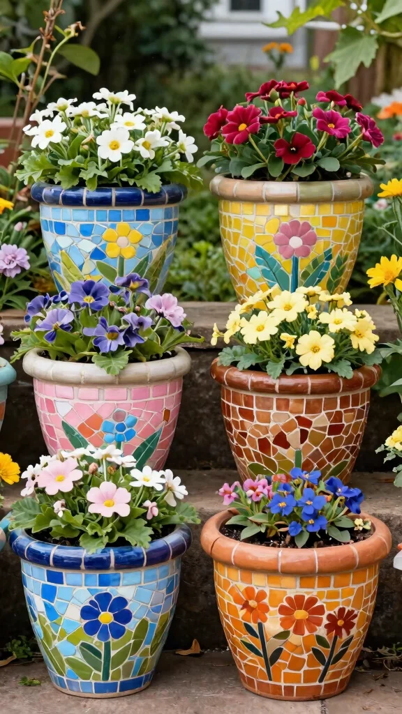 14 Mosaic Flower Pots Ideas for an Artistic Touch - 7. Seasonal Mosaic Decor 1