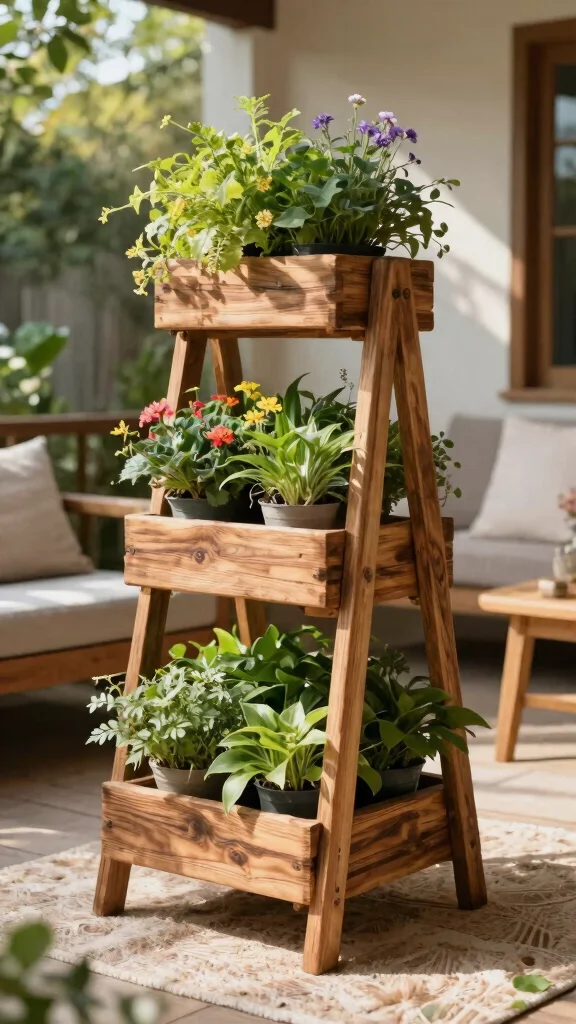 14 Outdoor Plant Stand Ideas Patio Perfect - 1. Multi-Tiered Wooden Stand 1