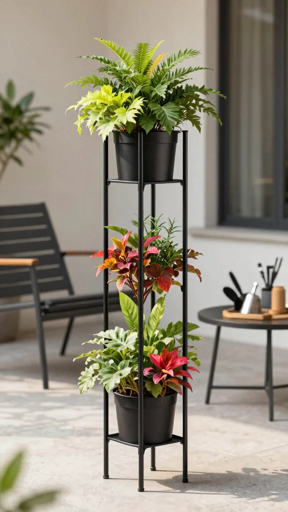 14 Outdoor Plant Stand Ideas Patio Perfect - 2. Vertical Iron Plant Stand 1