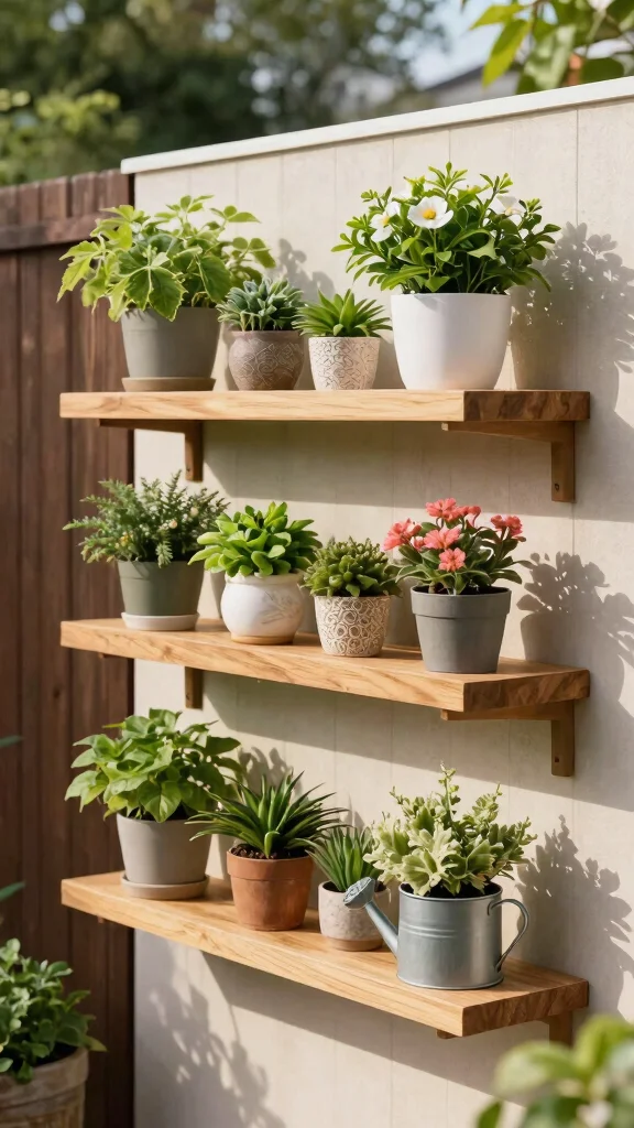 14 Outdoor Plant Stand Ideas Patio Perfect - 9. Wall-Mounted Plant Shelf 1