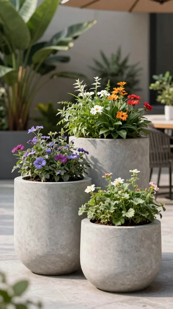 14 Patio Flower Pots Ideas Space Enhancing - 10. Decorative Concrete Planters 1