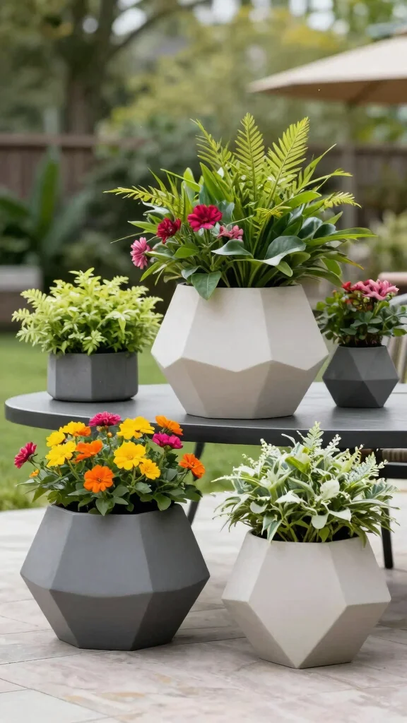 14 Patio Flower Pots Ideas Space Enhancing - 12. Geometric Planters 1