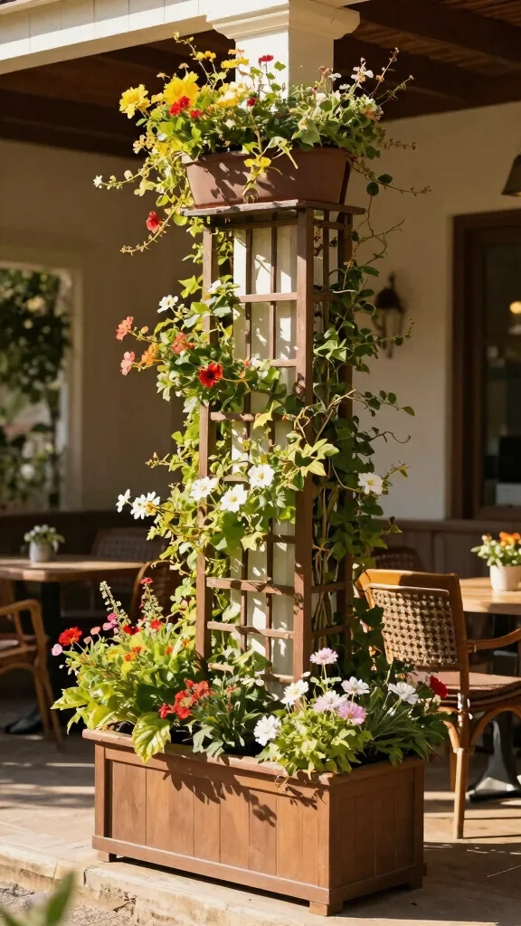 14 Patio Flower Pots Ideas Space Enhancing - 14. Planter Boxes with Trellises 1