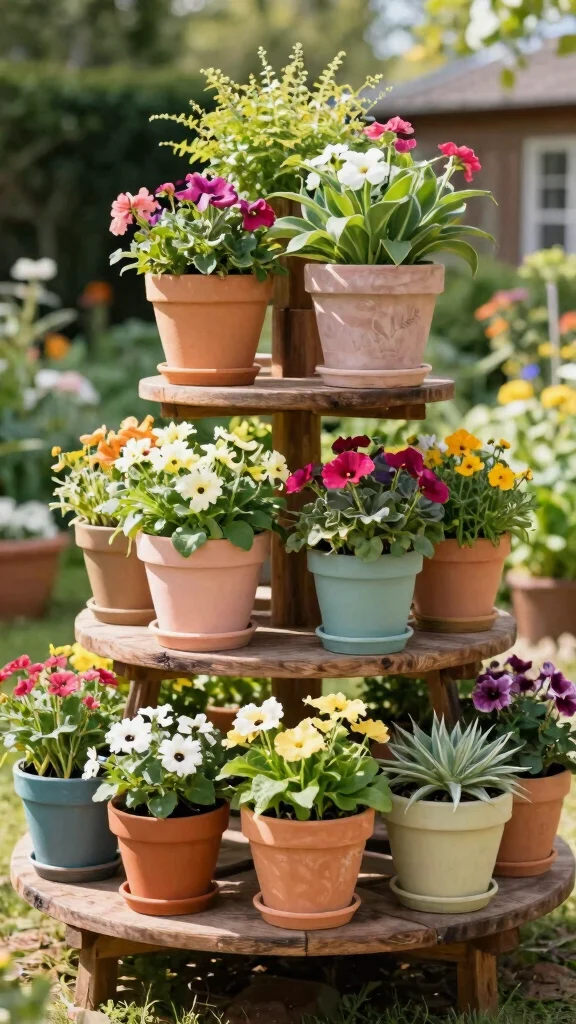 14 Patio Flower Pots Ideas Space Enhancing - 2. Tiered Plant Stands 1