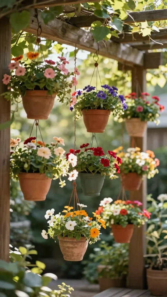 14 Patio Flower Pots Ideas Space Enhancing - 3. Hanging Flower Pots 1
