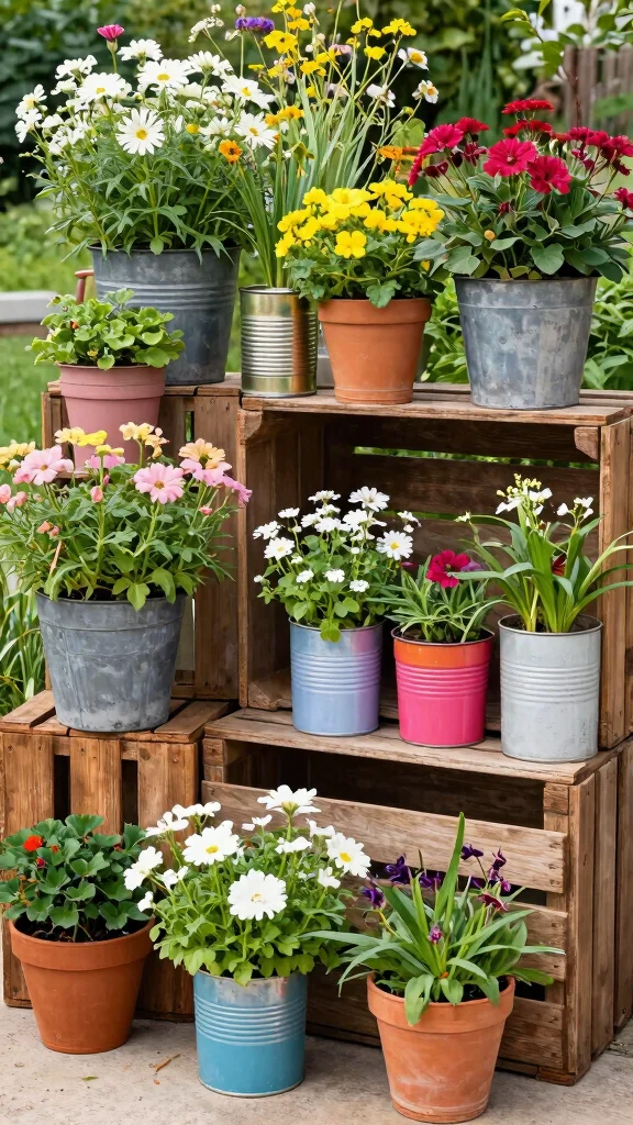 14 Patio Flower Pots Ideas Space Enhancing - 4. Recycled Container Gardens 1