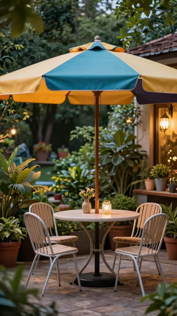 14 Small Patio Furniture Ideas for Cozy Corners - 14. Stylish Umbrellas 1