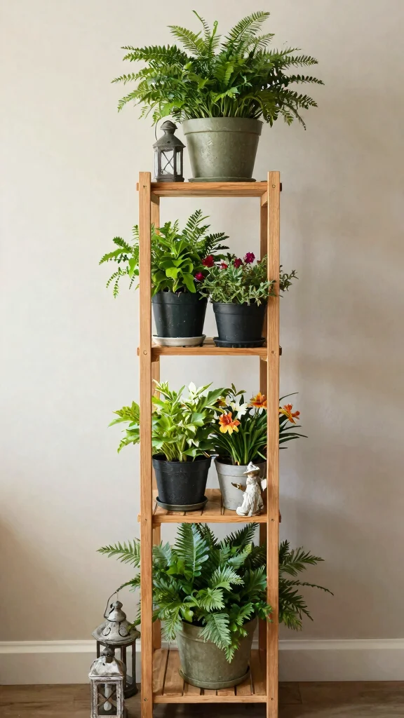 14 Small Patio Furniture Ideas for Cozy Corners - 2. Vertical Plant Stands 1
