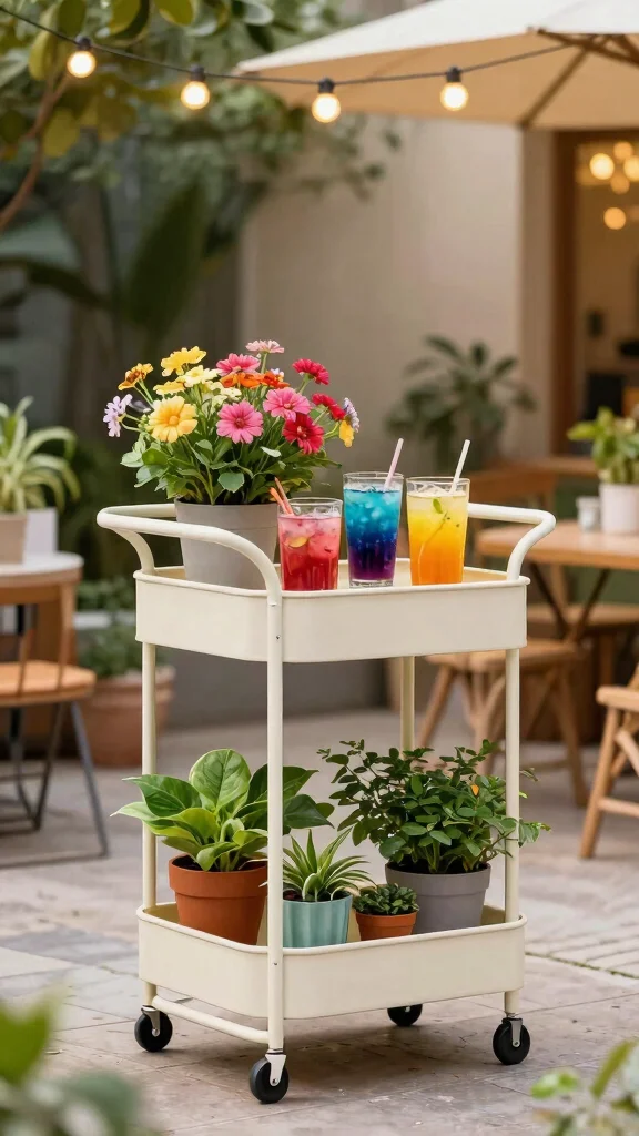 14 Small Patio Furniture Ideas for Cozy Corners - 6. Rolling Carts 1