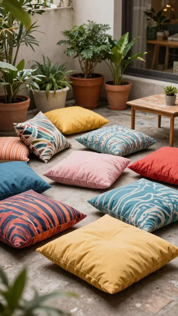 14 Small Patio Furniture Ideas for Cozy Corners - 7. Floor Cushions 1